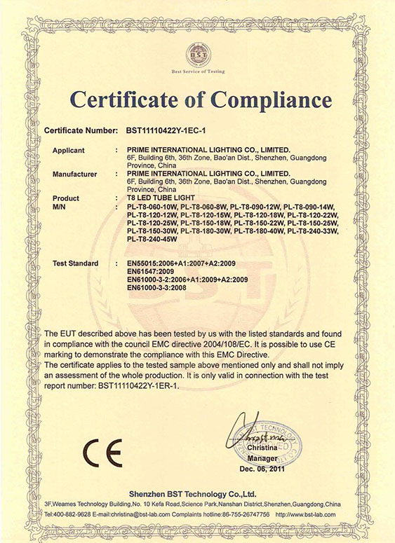 led tube lights ce emc certificates